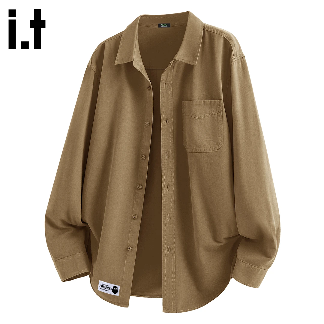 it FINGERCROXX美拉德色系翻领衬衫男士秋季新款复古潮流长袖衬衣