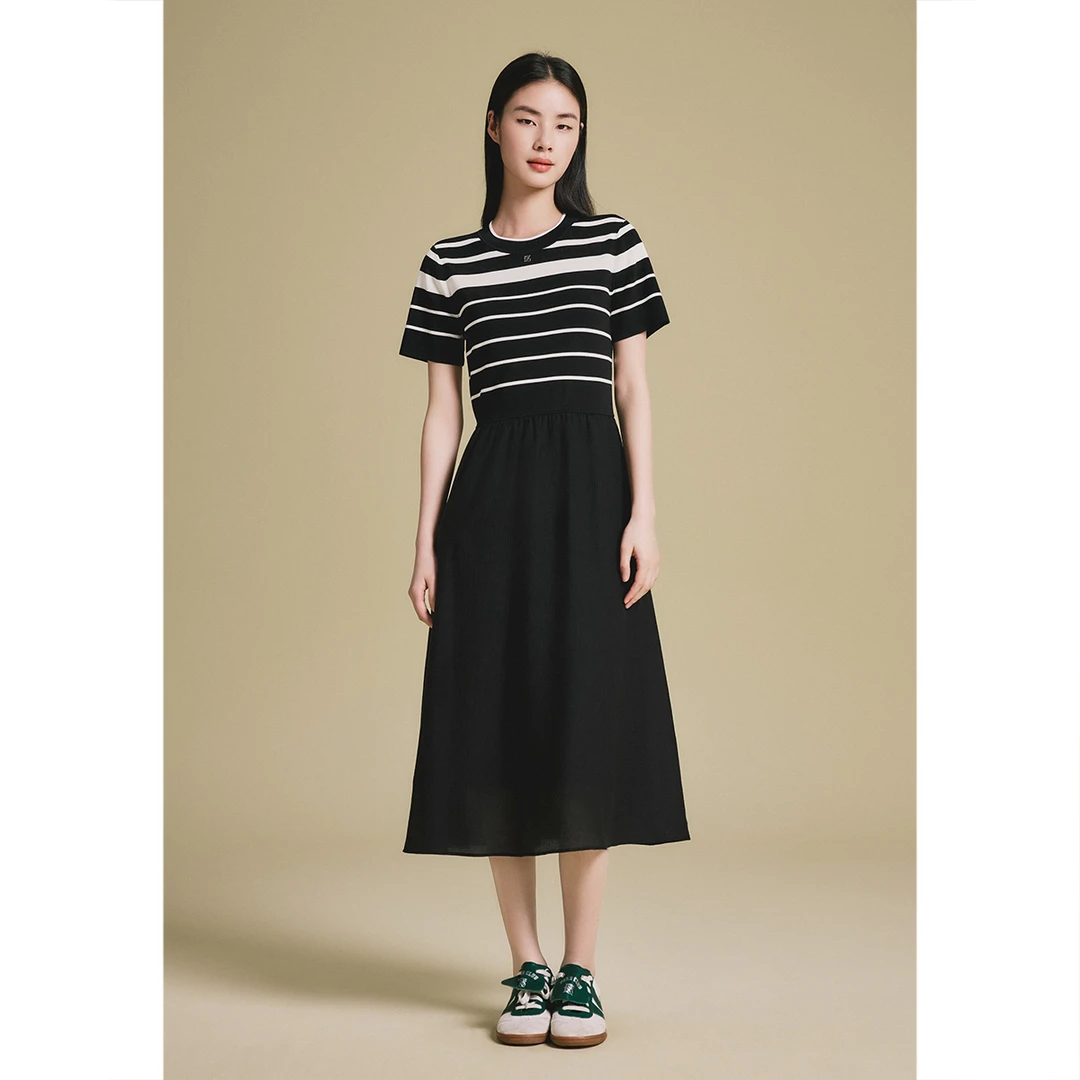 PSALTER诗篇夏季2025新款精致冰感曲珠条纹连衣裙6C65206013