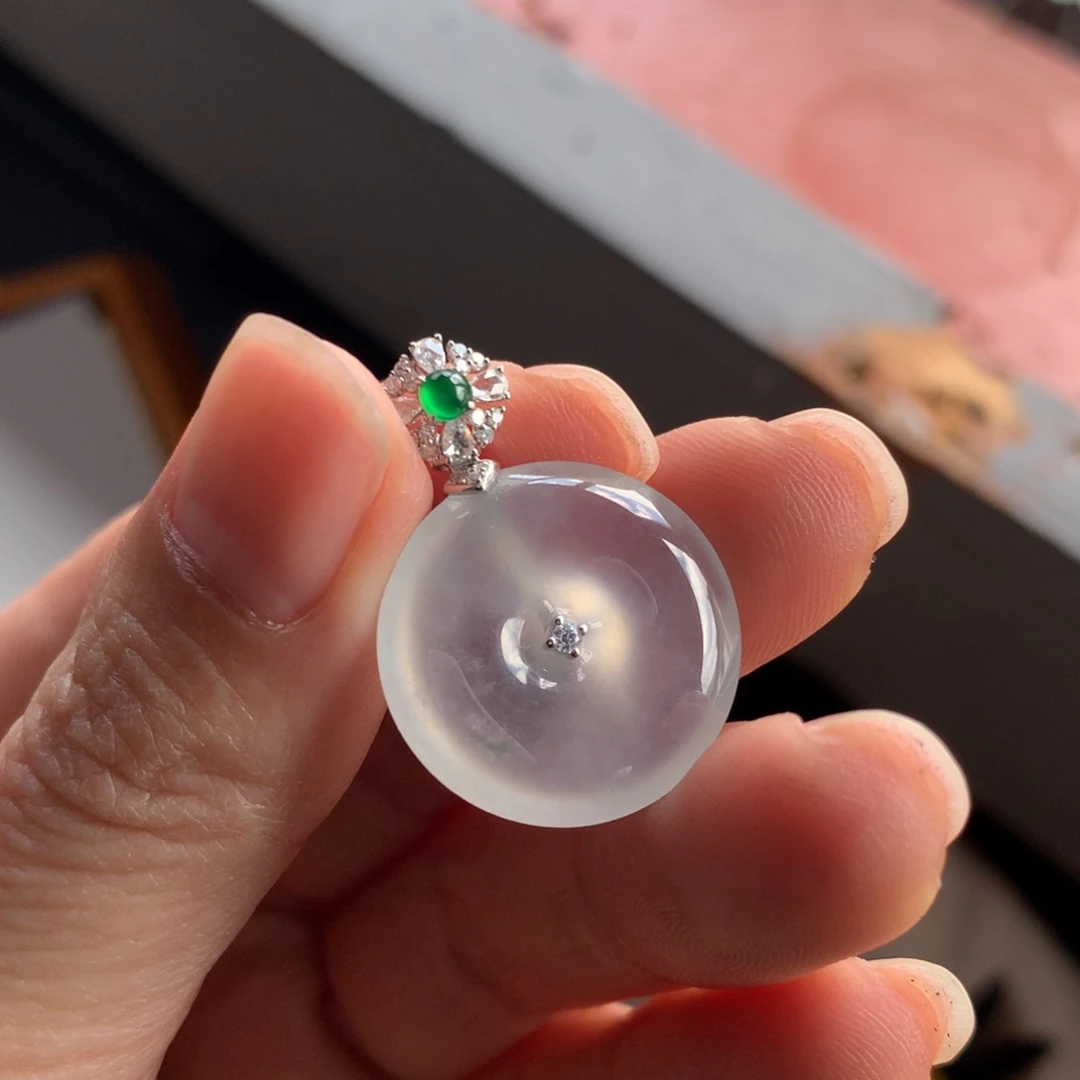 翡翠颈饰18K金镶嵌天然缅甸翡翠吊坠20-4.8