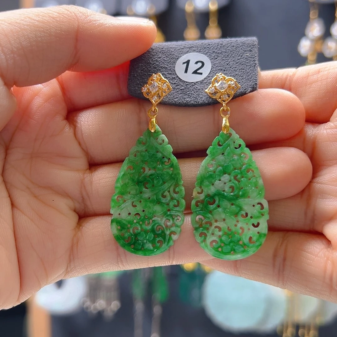 银S925镶嵌翡翠耳饰