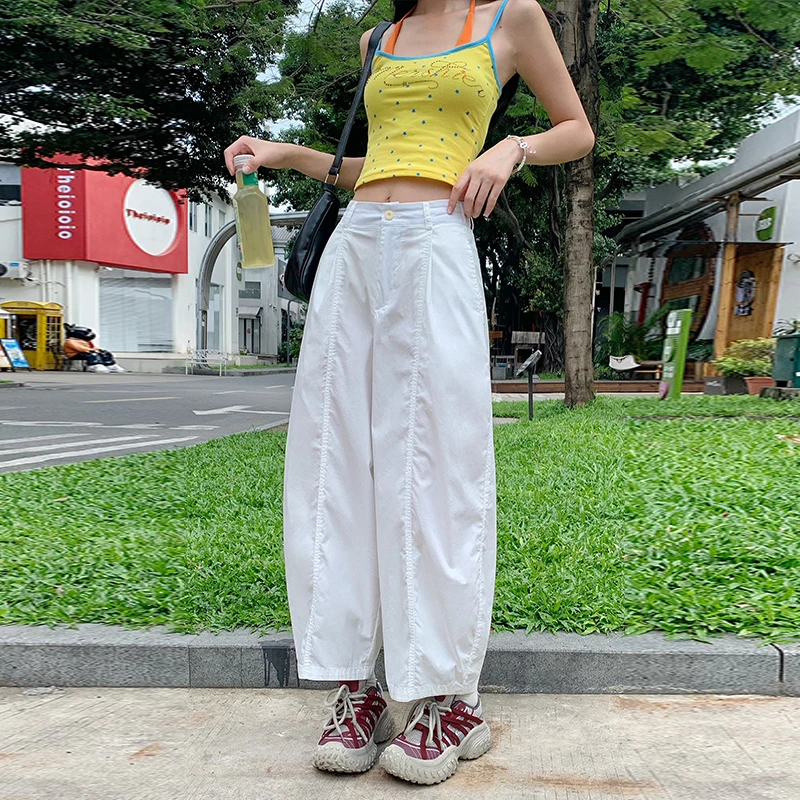 2025秋装韩系气球裤女春季新款宽松阔腿裤新款白色防晒九分灯