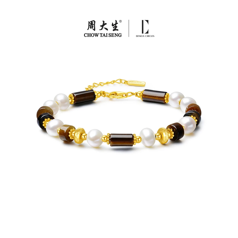 周大生流心黑巧珍珠手链复古镶嵌简约珠串S925银珍珠手串