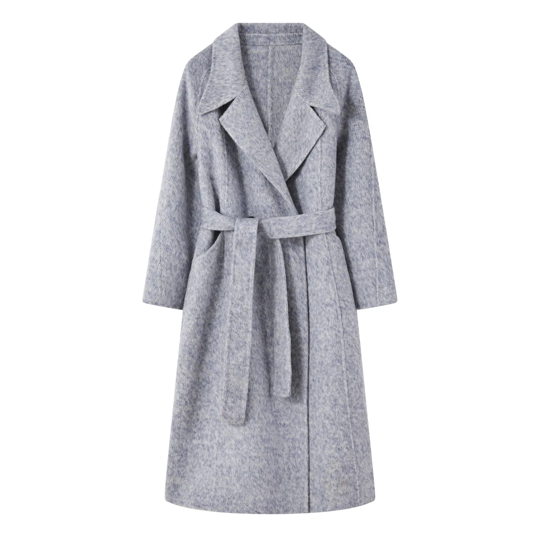 「​​柔光铃兰」100%绵羊毛长款毛呢外套双面呢大衣8023