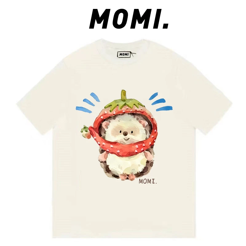 【MOMI】无感印花！草莓小刺猬 260克纯棉重磅短袖女宽松休闲百搭T恤
