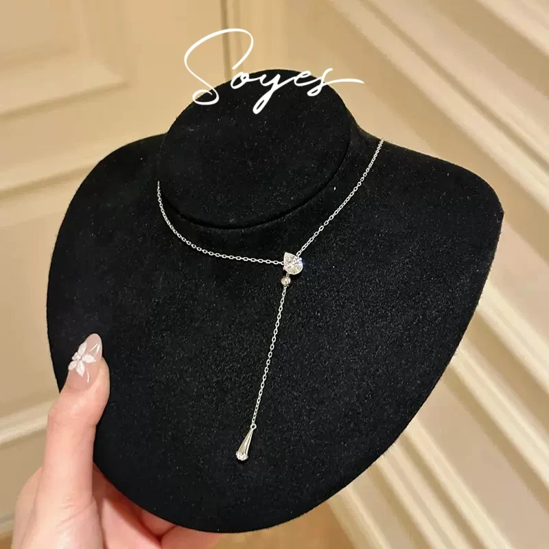 soyes/索野 坠链均925银合成锆石 瑞秋水滴抽拉项链设计感