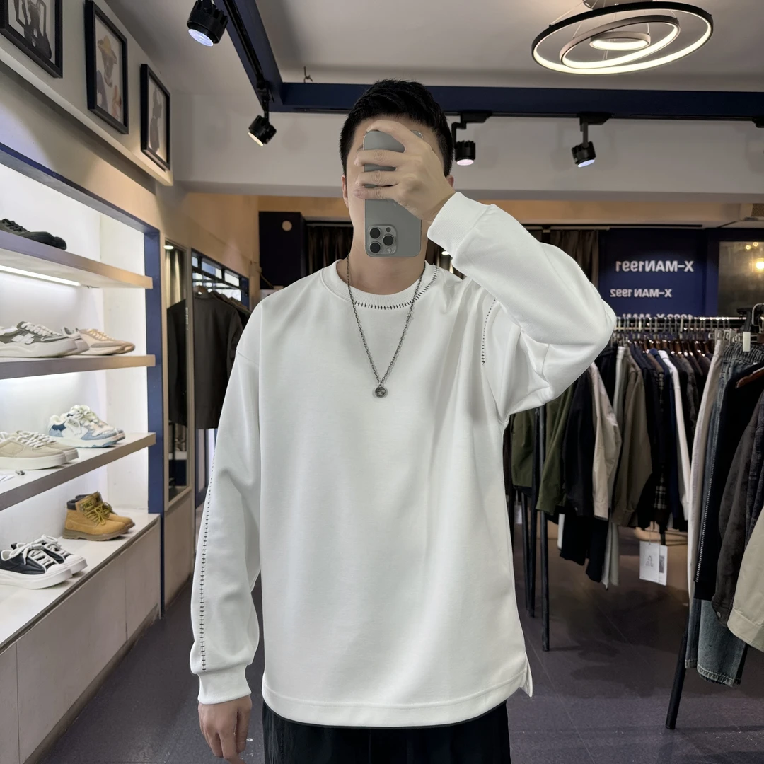 KP-X缝线设计高级感卫T冬季柔软亲肤休闲百搭宽松男士卫衣长袖T恤