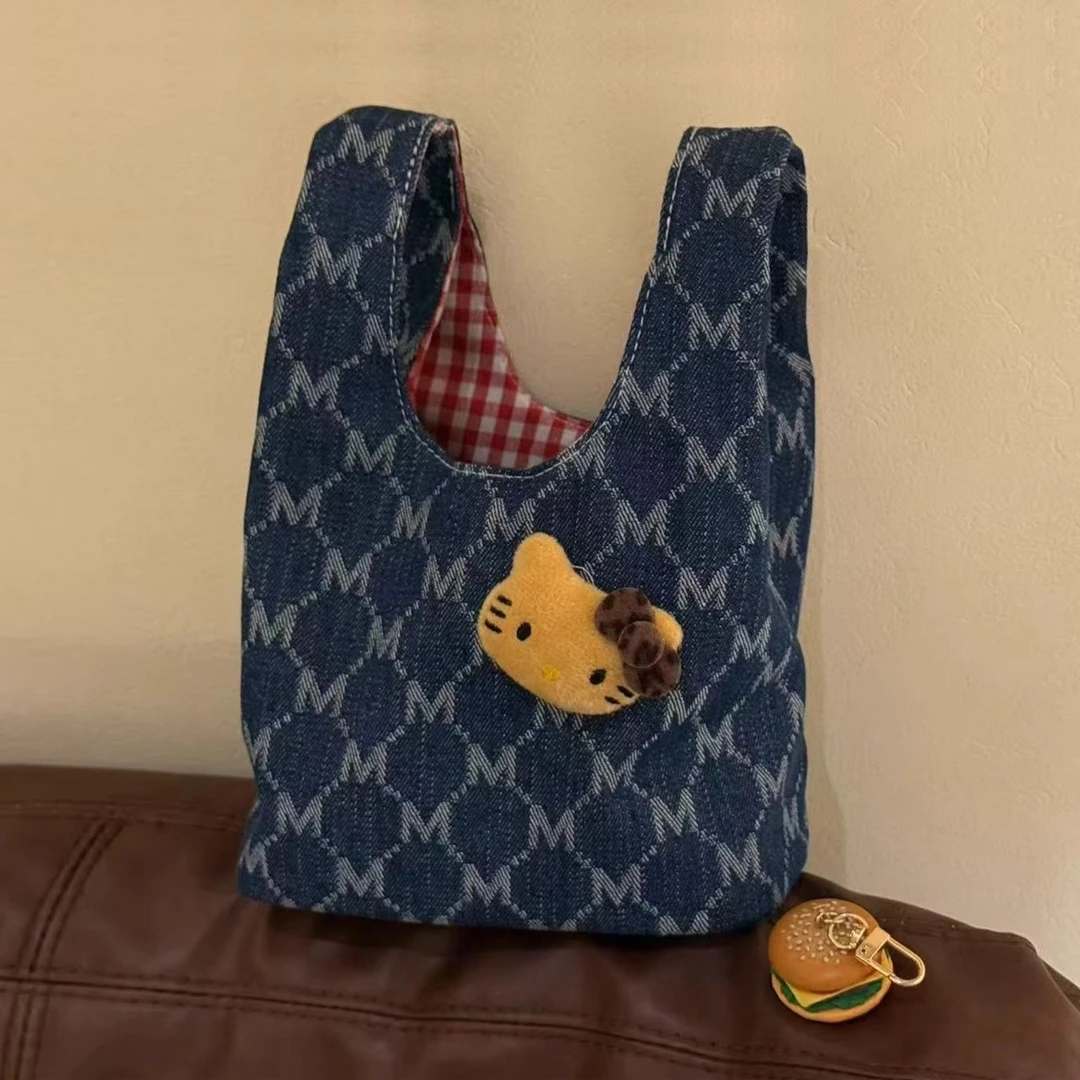 可爱kitty牛仔手提包手拎包便携杂物外出上班手腕包饭盒袋便当包