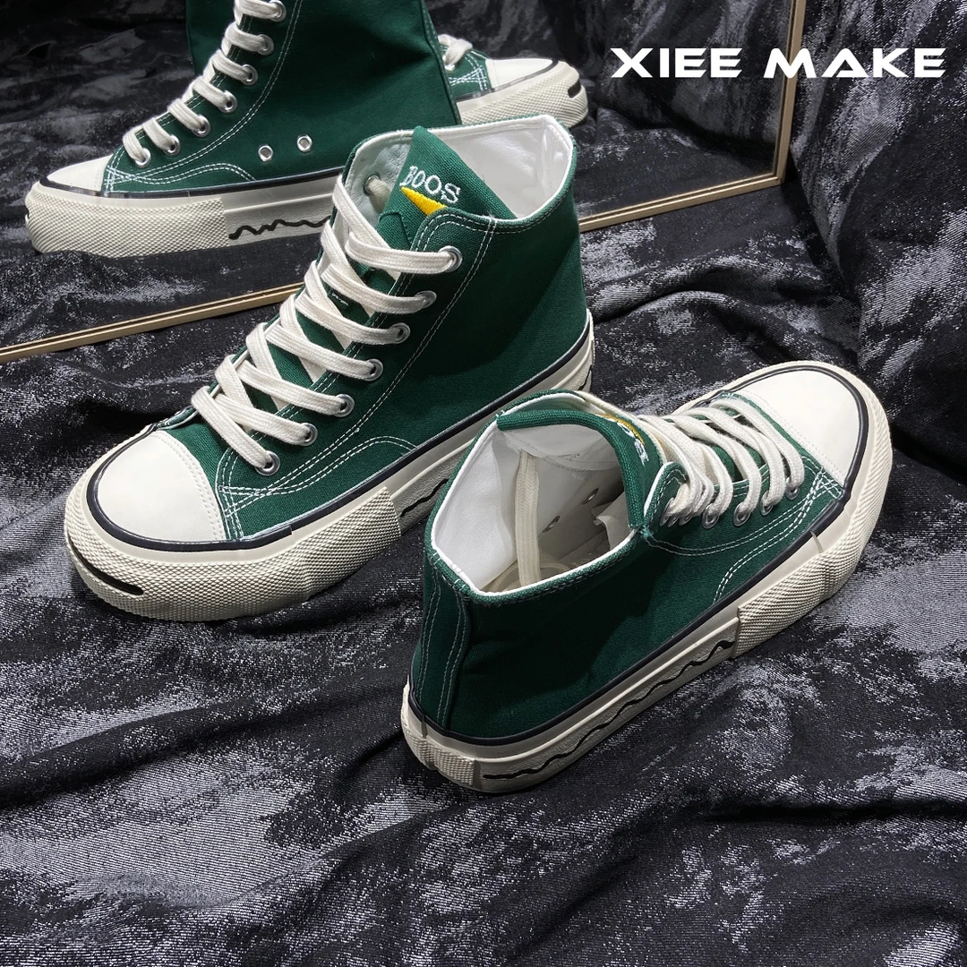 XIEE MAKE 开口笑高帮帆布鞋男生潮款cleanfit厚底增高薄款休闲鞋