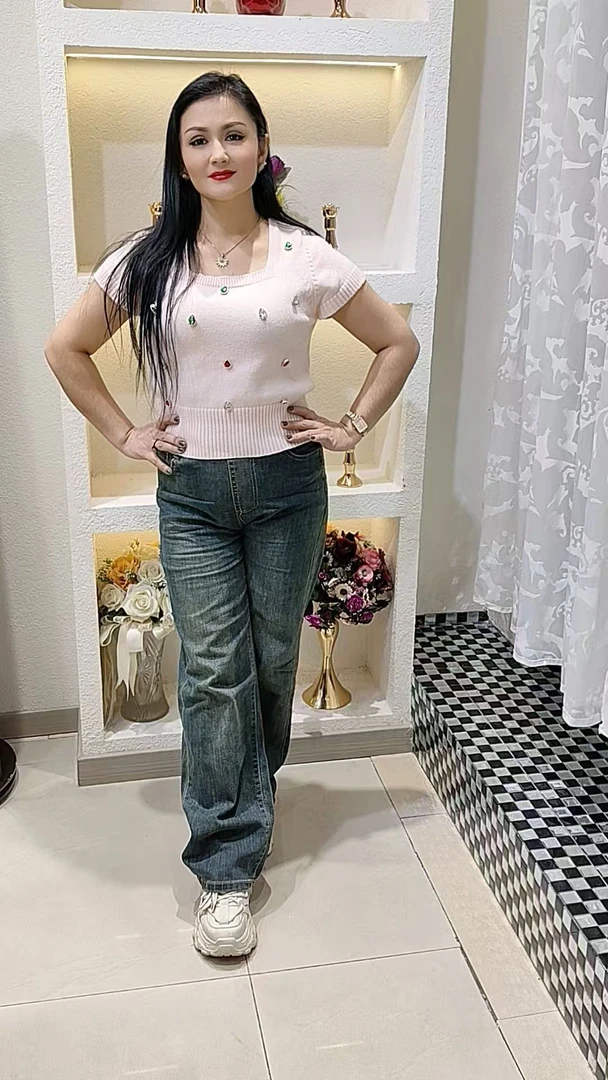 3259新款加长长款女士淡蓝色直筒拖地高腰裤牛仔裤包邮