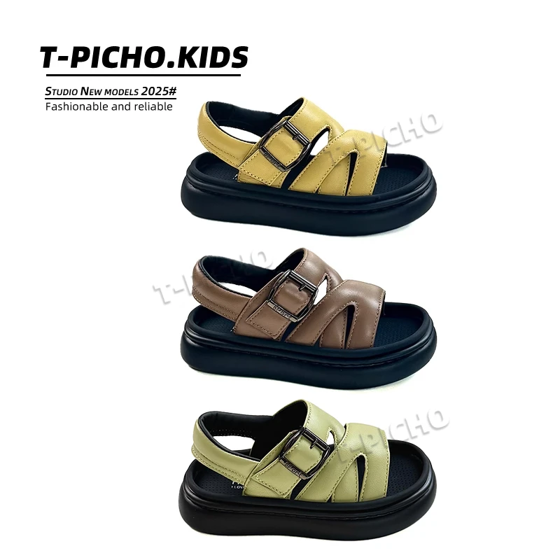 【儿童羊皮凉鞋】(亲肤)2025年夏季新款男女童百搭厚底沙滩鞋-2833