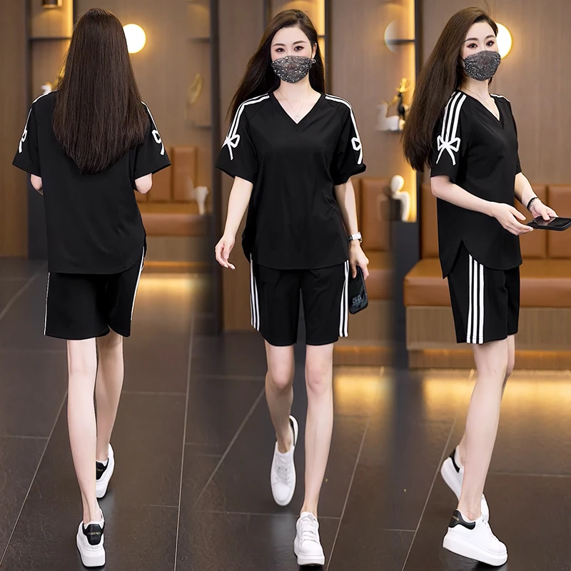 休闲运动套装女时尚胖女孩大码显瘦减龄夏装薄款洋气韩版两件套女