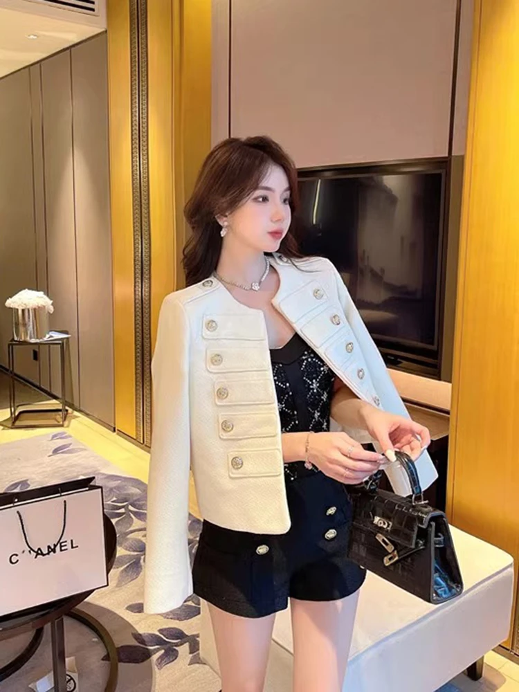 早秋小香风白色外套春季高级感时尚轻奢显瘦圆领百搭上衣