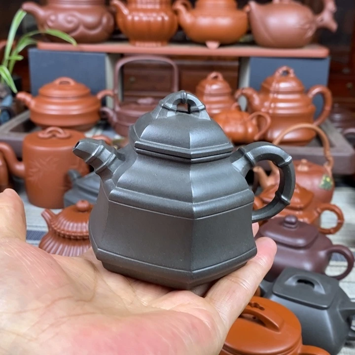 茶壶紫砂六方竹鼎160cc原矿古天青特价