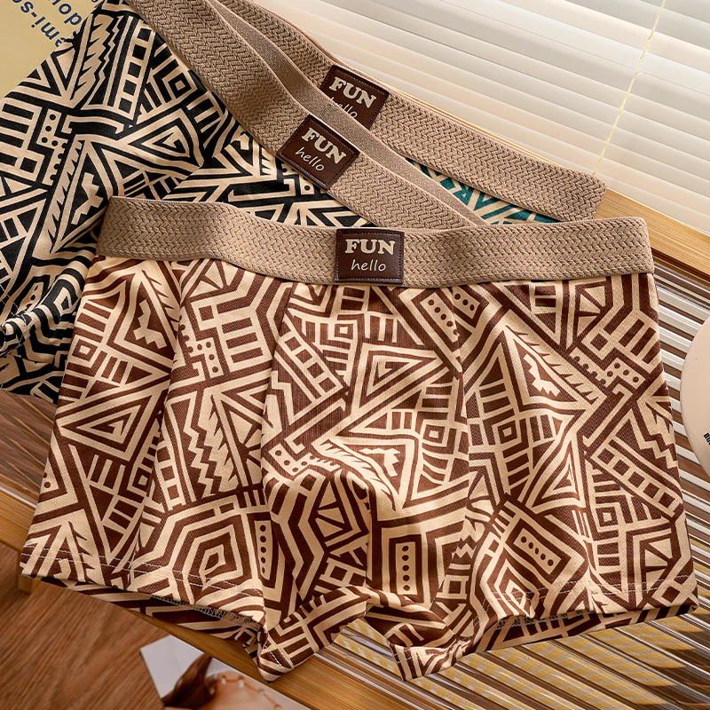 美式复古民族风~男士内裤棉质阿玛雅平角裤透气四角裤潮流短裤头