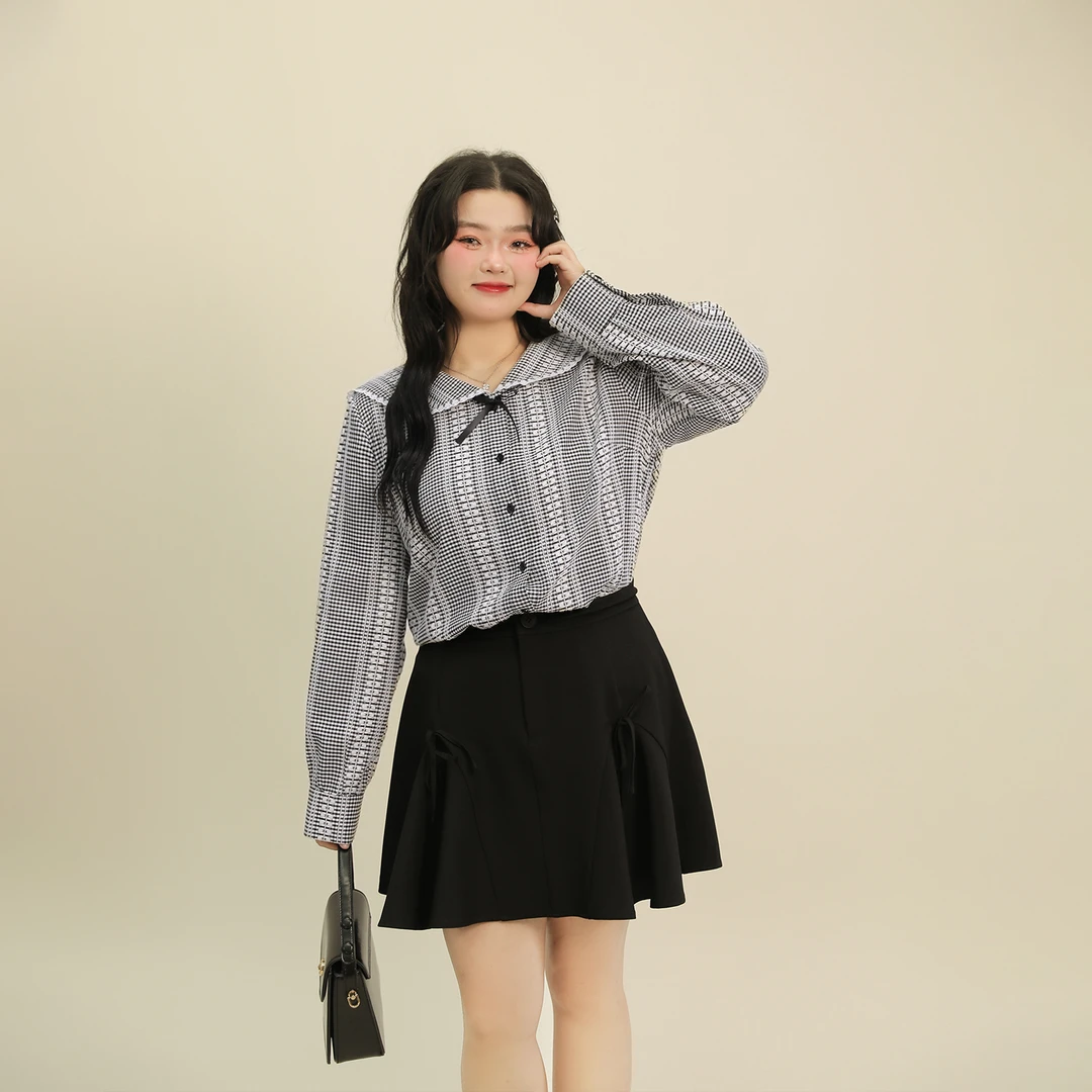 76-清大码百分百春季时尚显瘦气质百搭衬衫半身裙甜美套装女0206