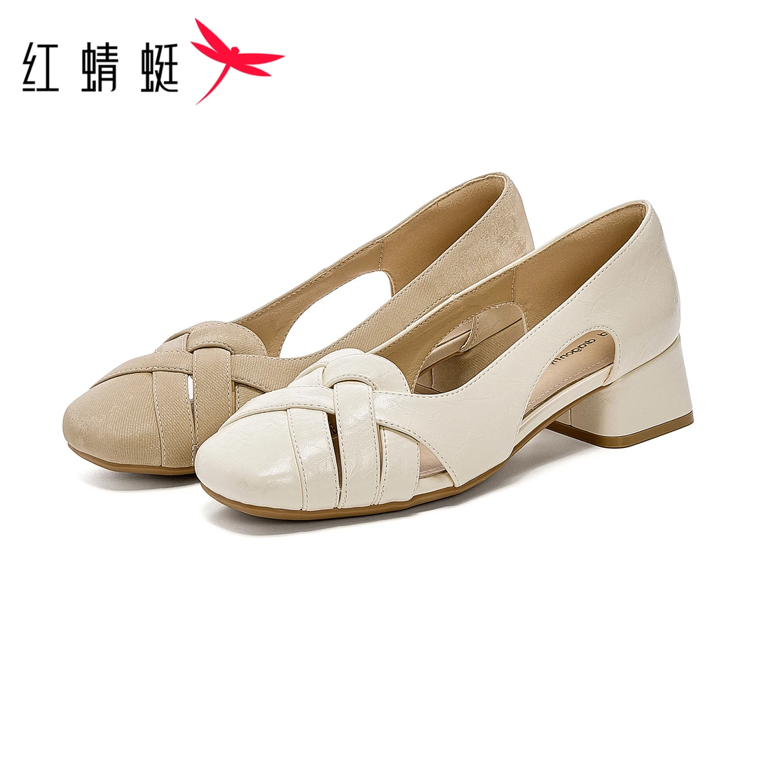 红蜻蜓包头凉鞋女士鞋子2025新款妈妈鞋真皮时尚小众百搭夏季外穿
