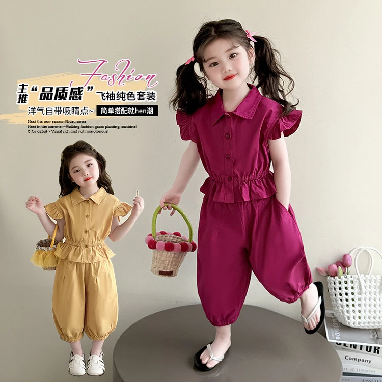 女童套装飞袖灯笼裤洋气时髦儿童两件套小女孩潮款夏装2025新款