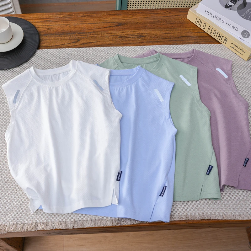 儿童泡泡棉网眼速干背心中大童纯色圆领无袖打底衫男女童夏薄t恤
