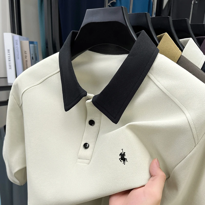 夏季新款刺绣男士假两件翻领POLO衫短袖休闲透气宽松纯色半袖上衣