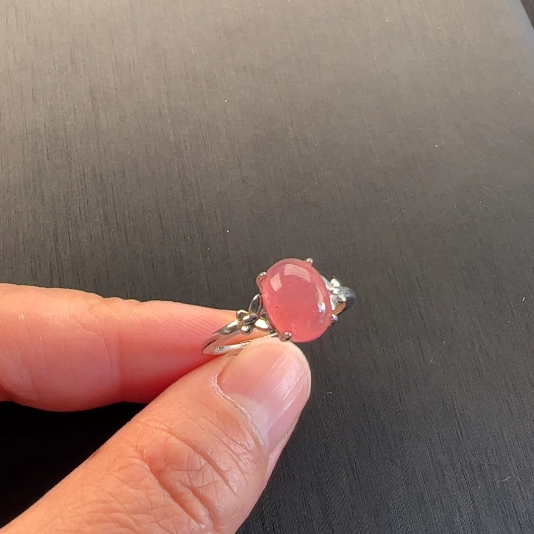 银S925镶嵌菱锰矿（红纹石）戒指