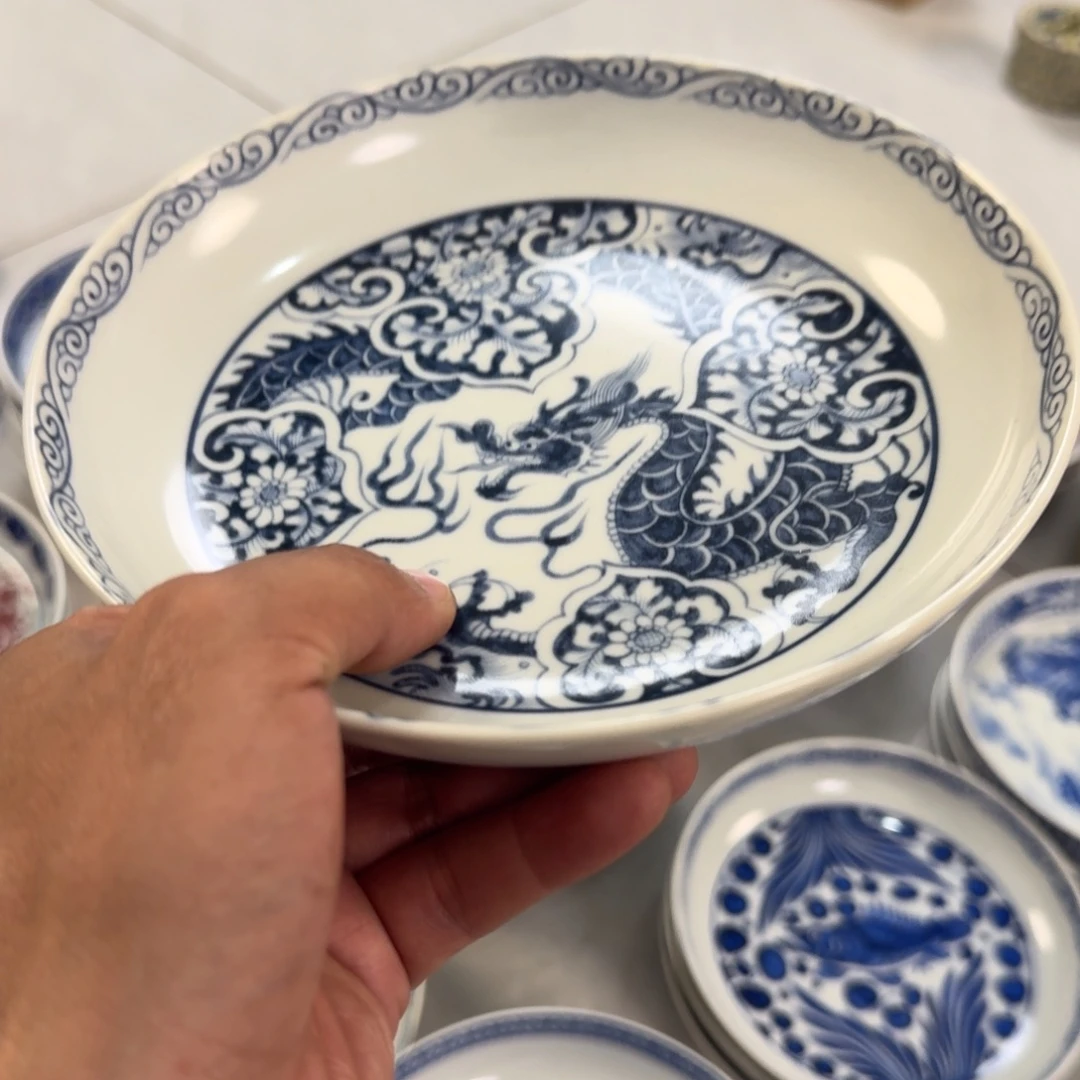 陶摆件青花如意穿花龙大壶承