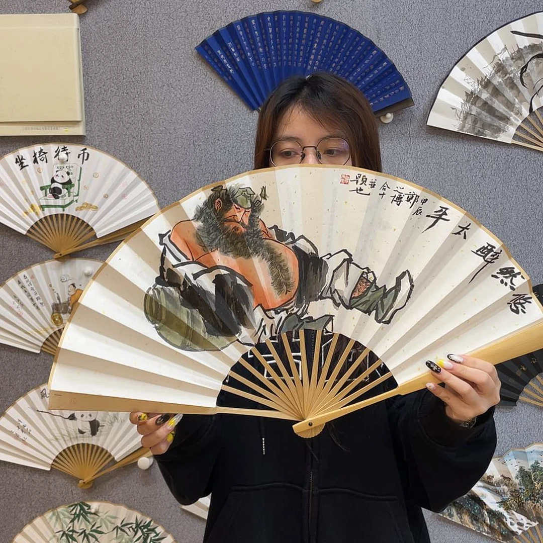 书法10寸玉竹-纯手绘-文玩扇骨（默认粘好）