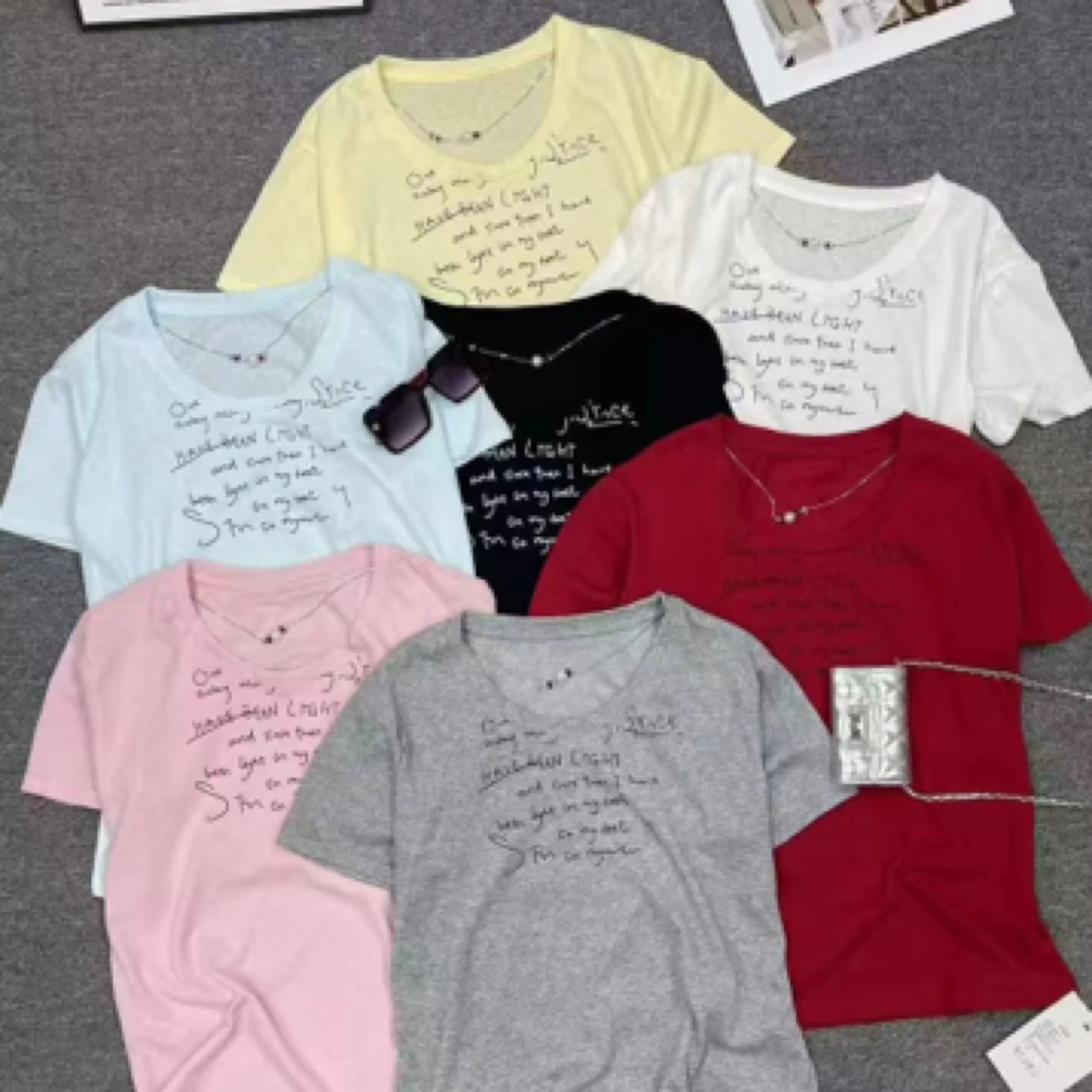 通勤常规T恤印花雪花棉女款短袖字母欧美风套装时尚