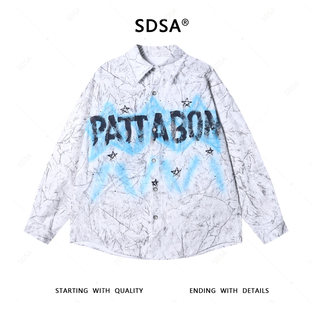 SDSA男士秋冬新款轻奢痞帅男装潮牌手绘星星字母长袖衬衫百搭衬衣