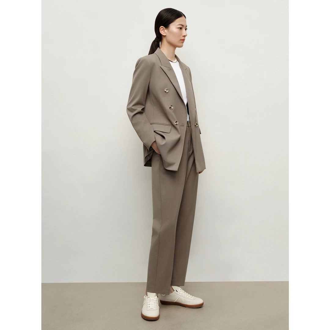 【岚岚专属】玖姿安娜蔻JTEQ40101复古双排扣精纺绵羊毛长西2024