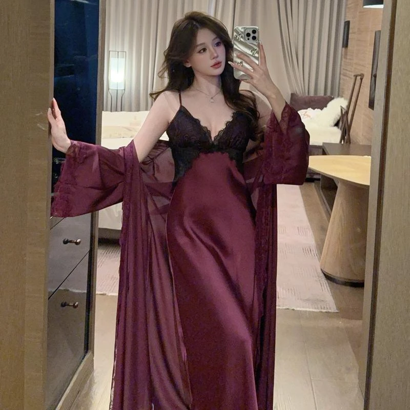 【紫色韵味】性感睡衣春秋季高级感带胸垫2025年新款美背睡裙长裙