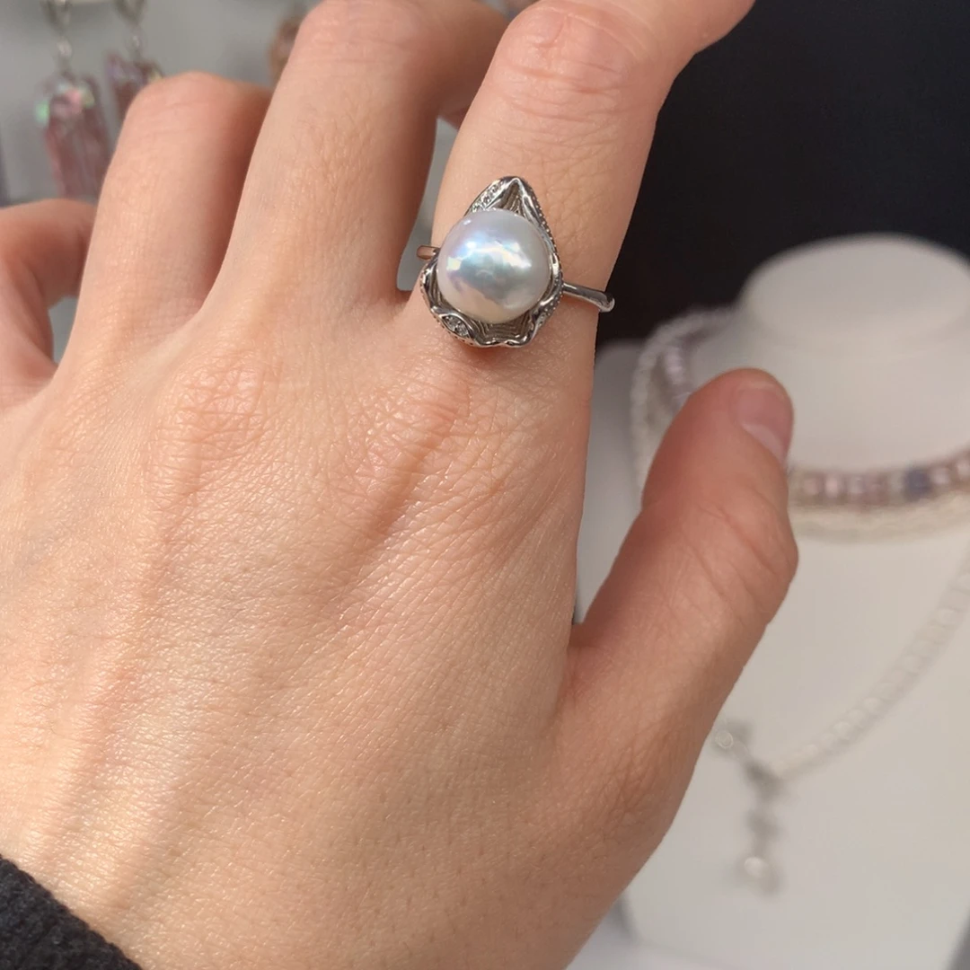 大***鹿淡水珍珠戒指银S925镶嵌