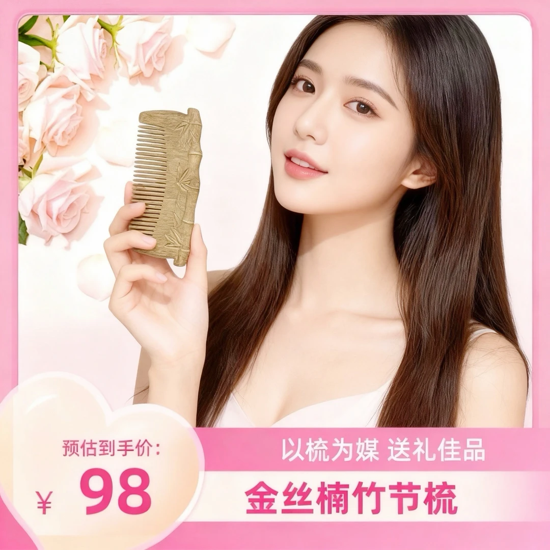 金丝楠木梳竹节梳如意梳送女士送闺蜜情人节礼物生日礼品