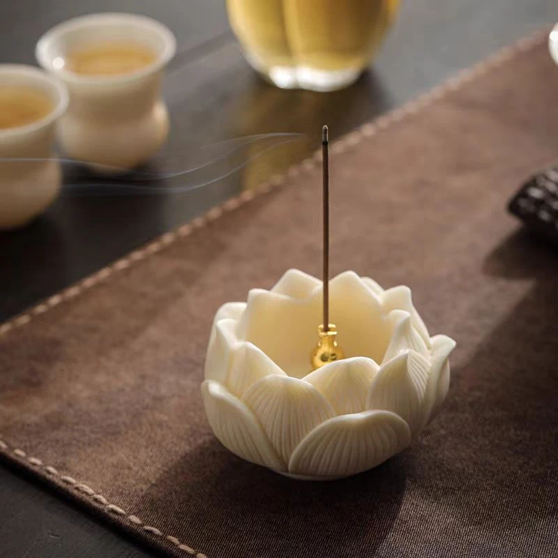 象牙果白瓷莲花线香插座陶瓷创意小香炉家用室内檀香薰炉中式禅意