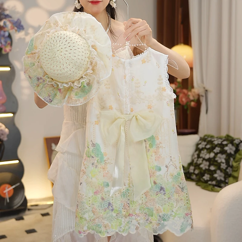 【送帽子】蝴蝶结连衣裙夏季刺绣镂空公主裙无袖背心裙HCB725