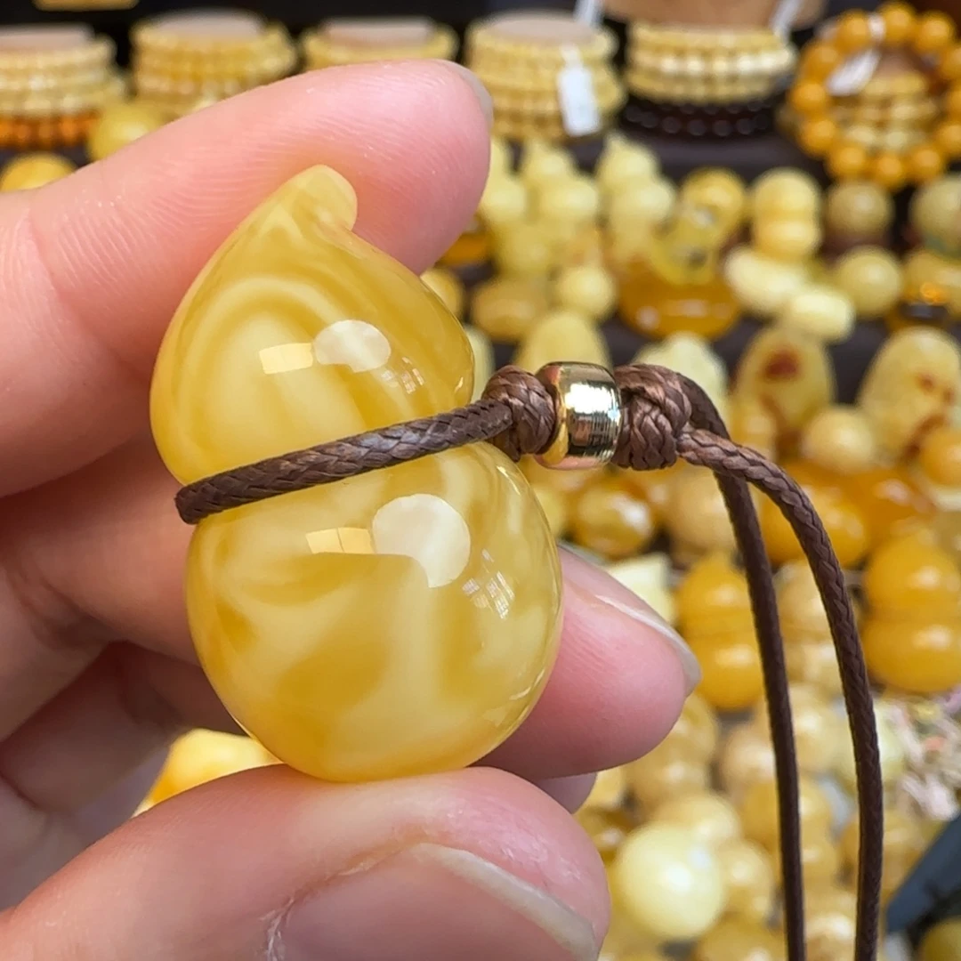 琥珀未镶嵌套链天然俄料溶洞妖花蜜蜡葫芦娃