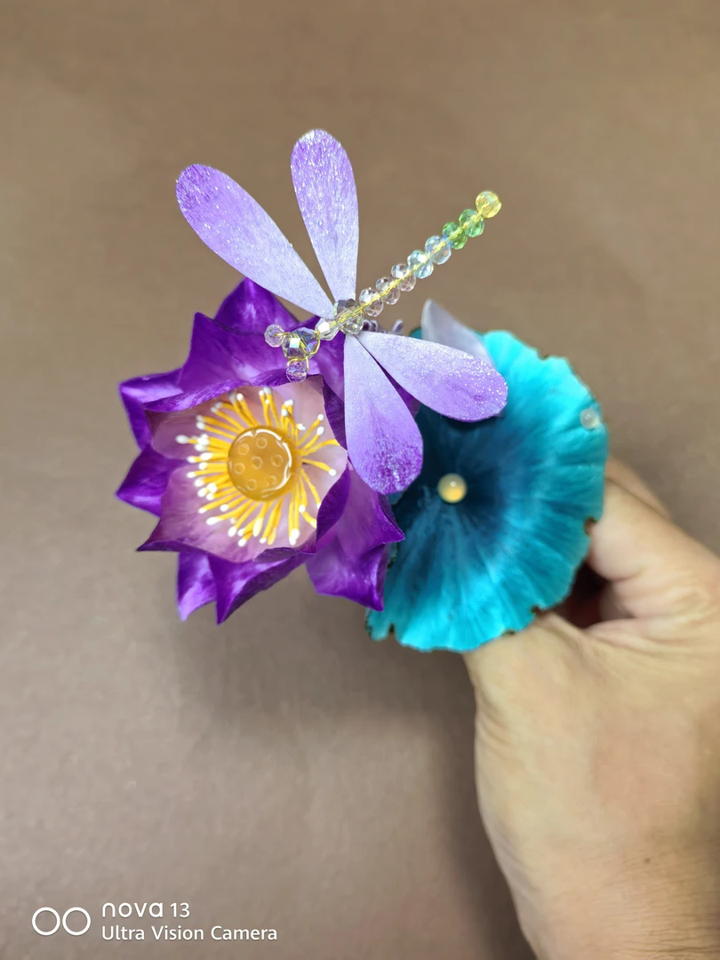 桑蚕丝非遗绒花荷花蜻蜓