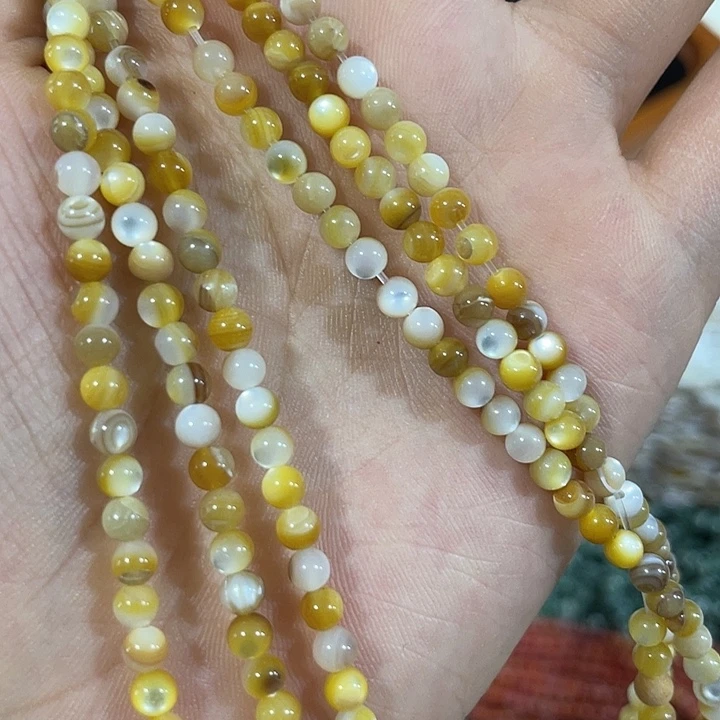 玛瑙/玉髓合金珠宝半成品2条4mm黄金贝圆珠