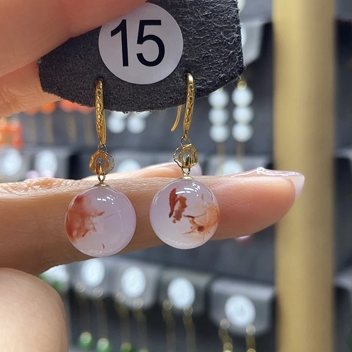 南红玛瑙耳饰18K金镶嵌