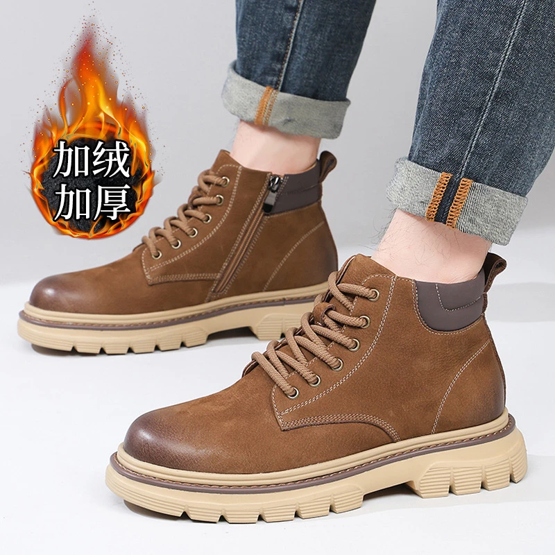 【R5950】冬季新款男士加绒保暖真皮大黄靴厚底轻便工装鞋