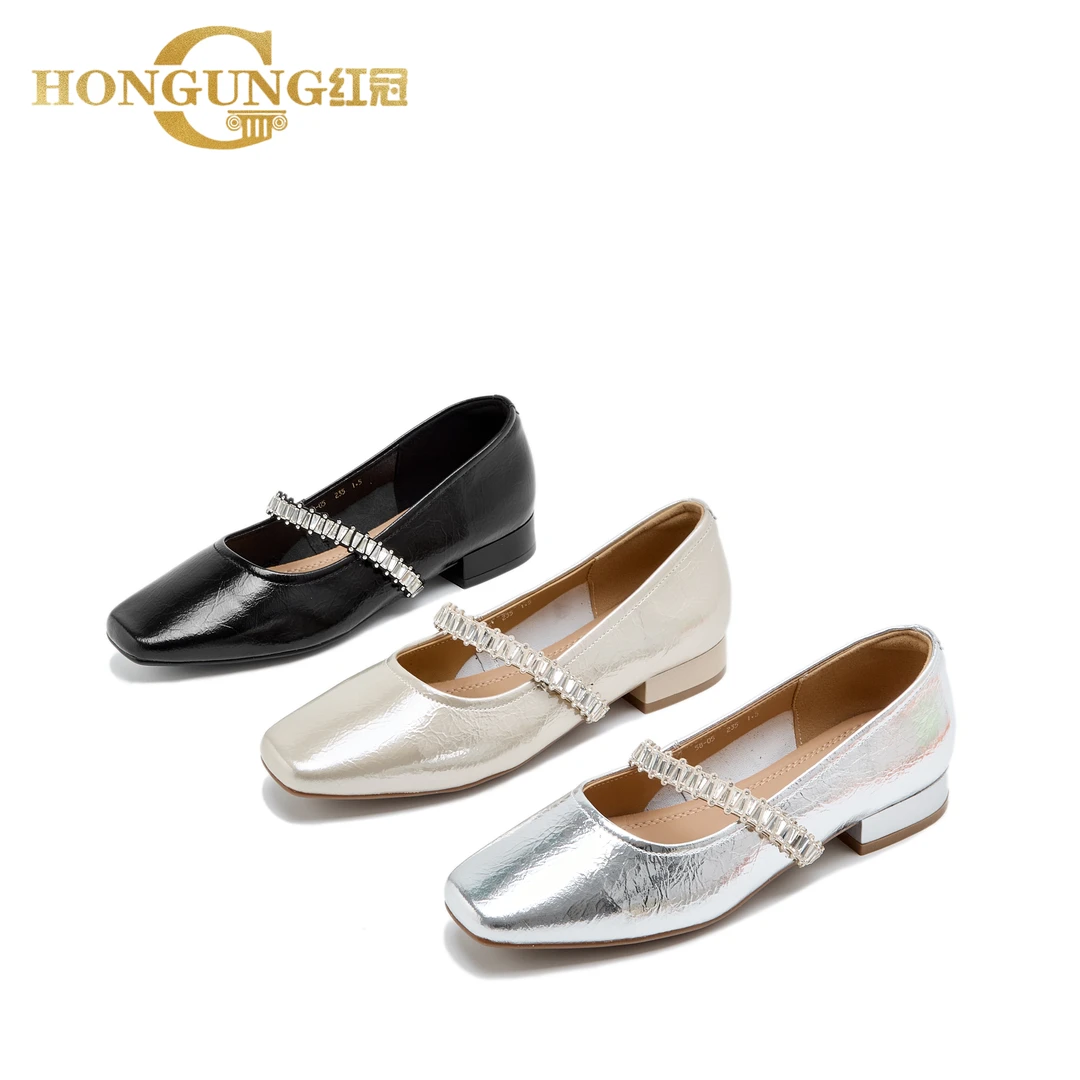 宽胖脚大一码拍 | 红冠链条中跟玛丽珍女鞋粗跟方头浅口单鞋58-05