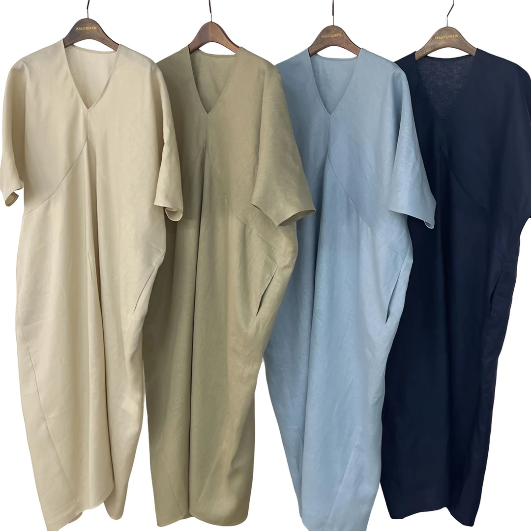 （慵懒风）夏季显瘦气质休闲宽松百搭V领连衣裙