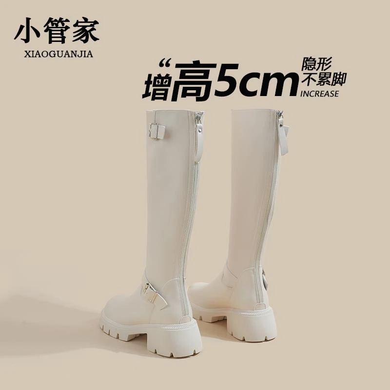 【DR官方正品】美拉德靴子！时尚白色不过膝长靴女秋冬内增高长筒