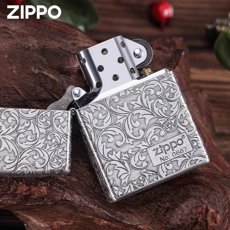Zippo打火机熏银五面深雕唐草右下标100-DY9902DK