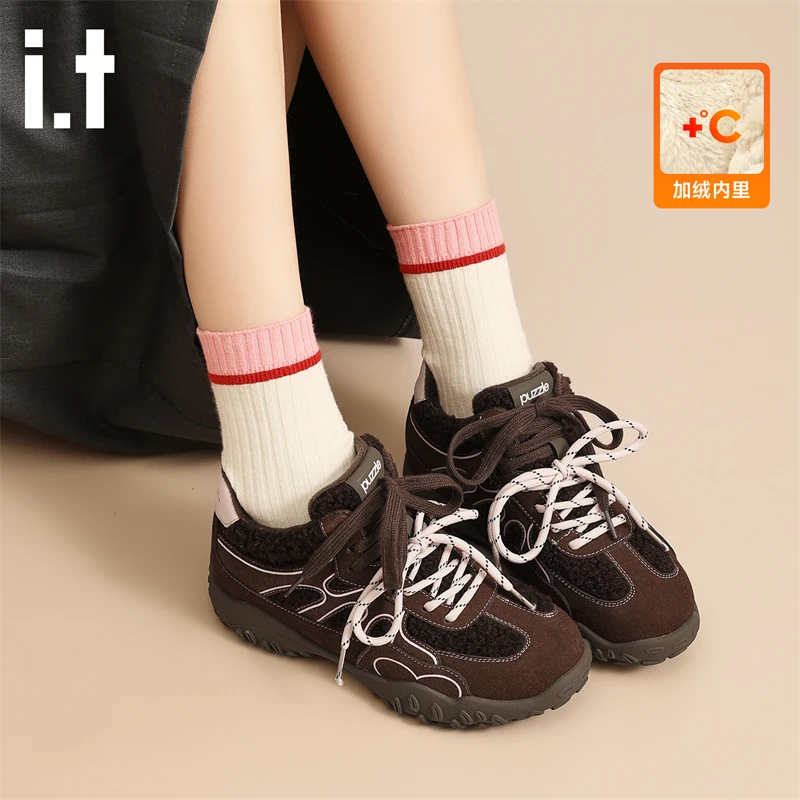 i.t puzzled冬季女运动雪地靴户外穿搭休闲鞋厚底加绒德训女棉鞋