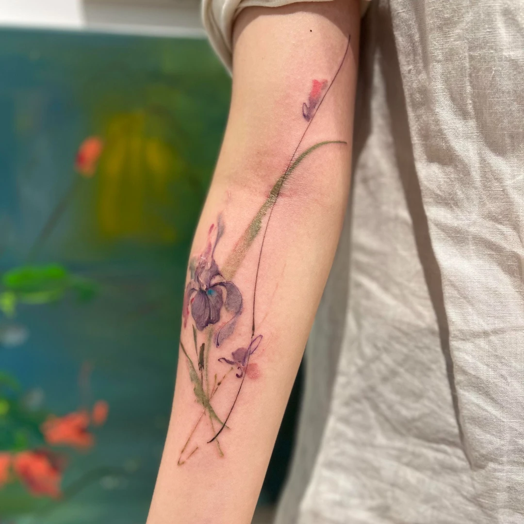 鸢尾花 国风彩色纹身贴唯美小清新ins风防水持久手臂逼真贴纸女