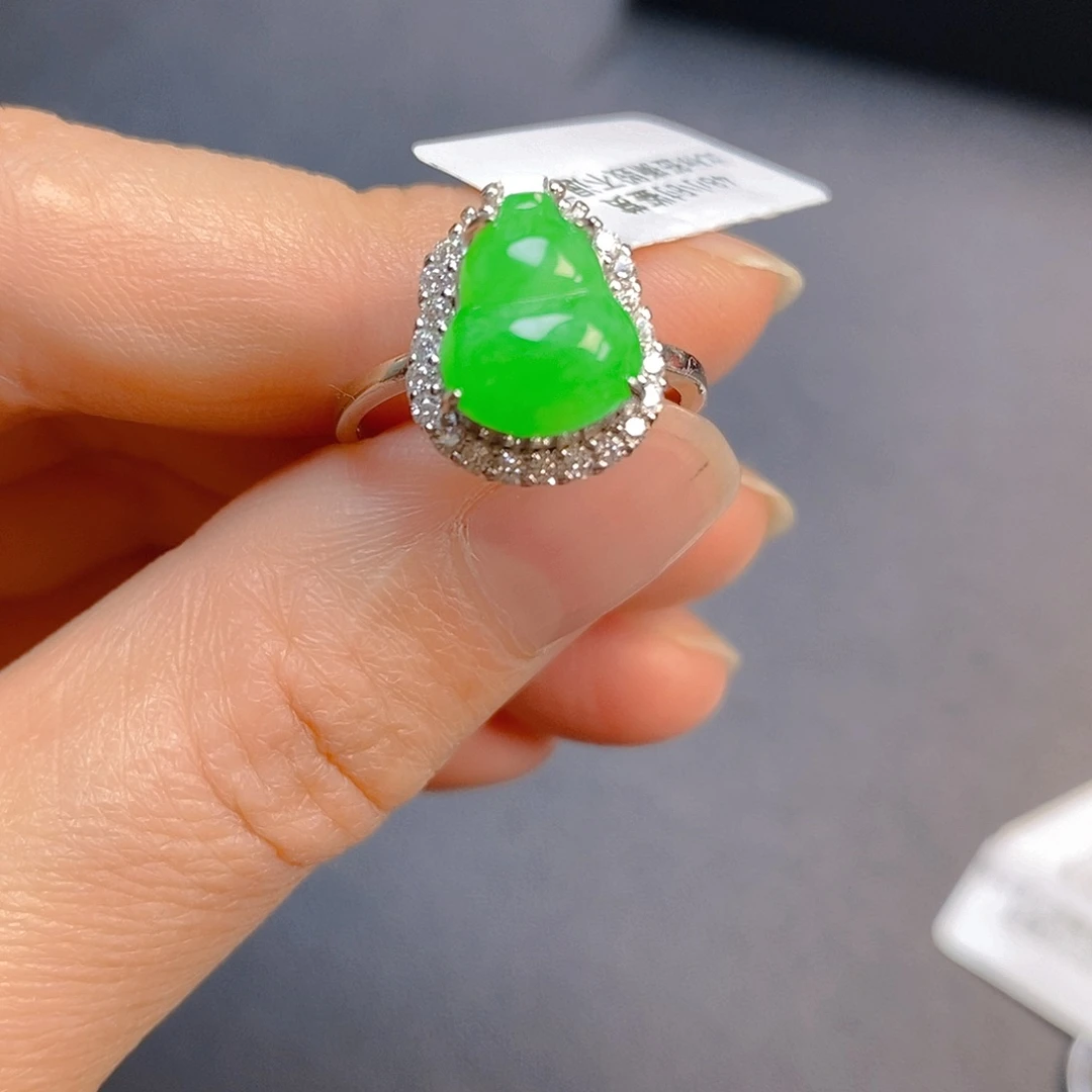 翡翠银S925镀金镶嵌戒指