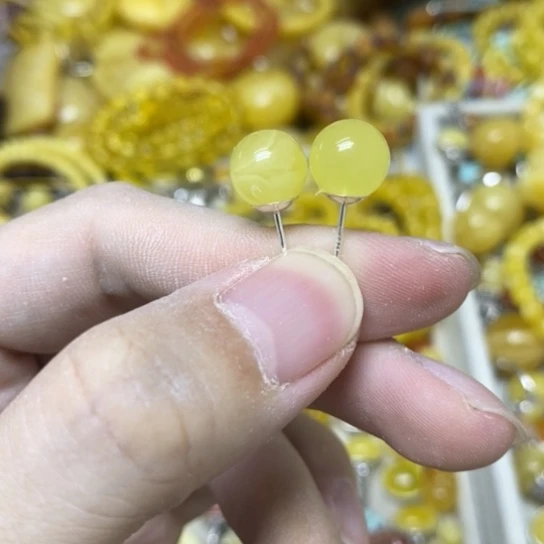 蜜蜡银S925镶嵌裸石耳钉