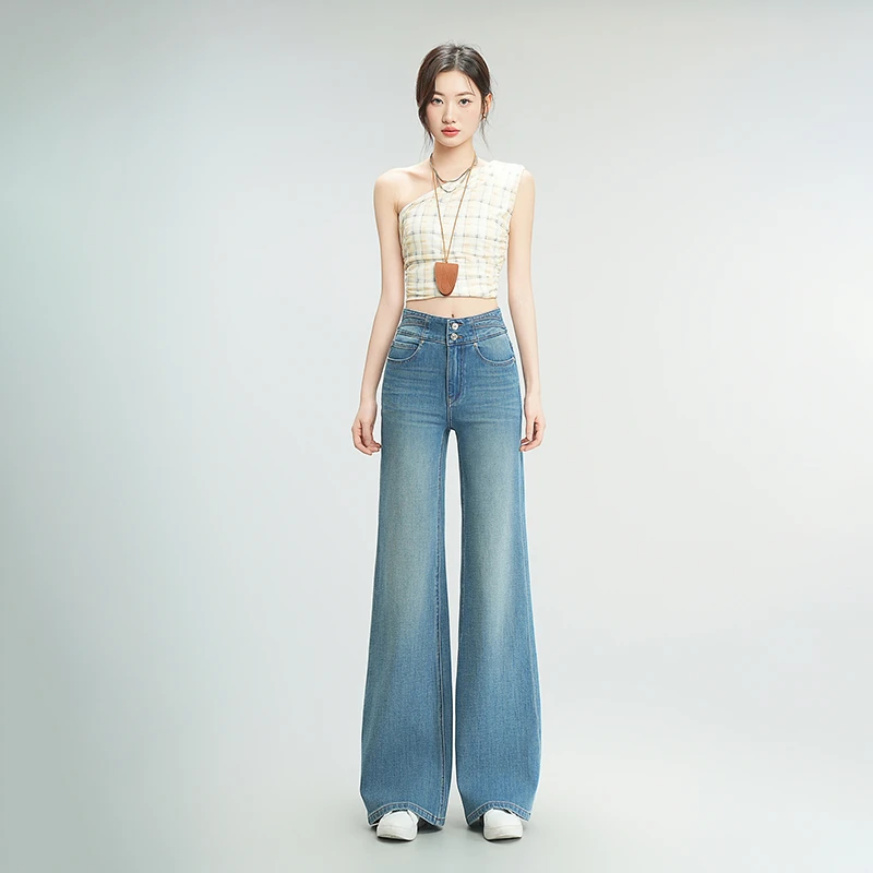 悉妍 原创夏季筒喇裤2排扣薄款亲肤透气不闷热万向弹直筒微喇856