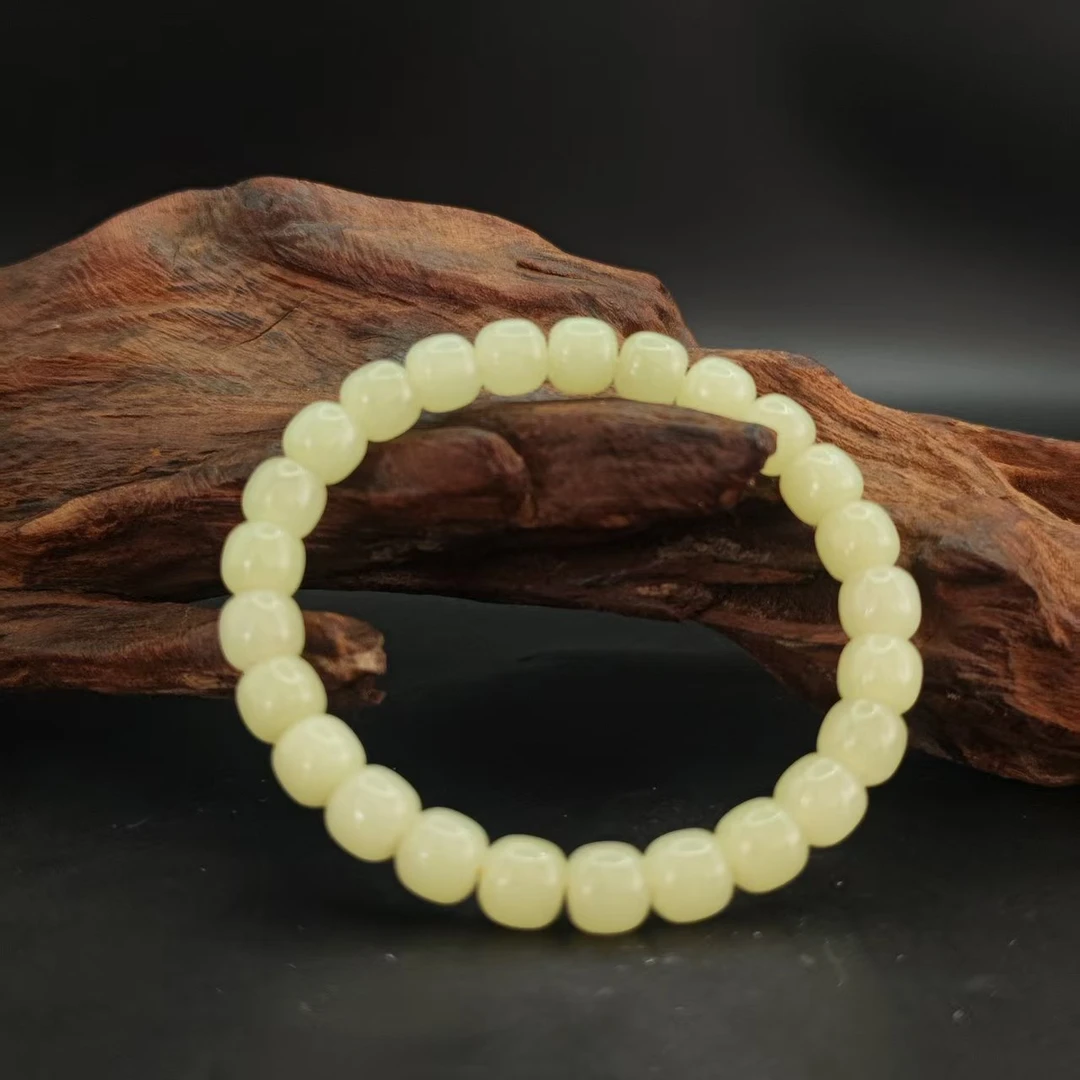 Q和田玉黄口桶珠手串（卡8）2859