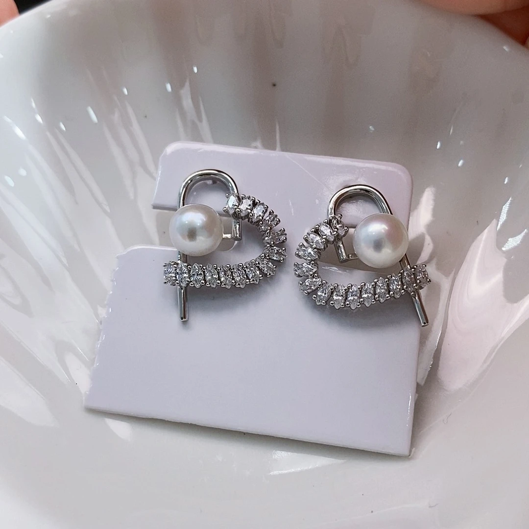银S925镶嵌特价新品设计款耳饰淡水珍珠